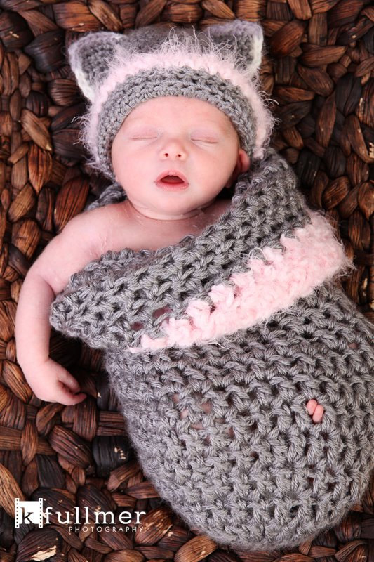 Newborn Kitty Cocoon Set With Kitty Hat, Photo Prop