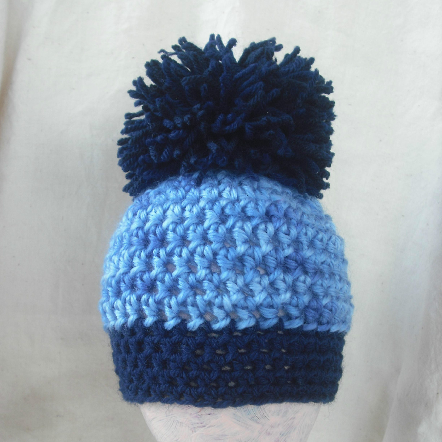 Boys Newborn Blue Pom Pom Crochet Hat, Ready To Ship on Luulla
